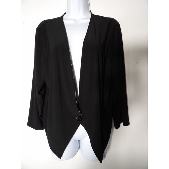 Nikki Poulous 1X Cropped Cardigan Reversible Black Abstract Shawl Cover Up - Picture 2 of 9